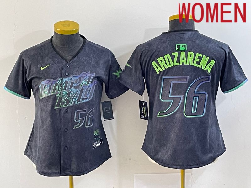 Women Tampa Bay Rays #56 Randy Arozarena Nike MLB Limited City Connect Black 2024 Jersey style 4->women mlb jersey->Women Jersey
